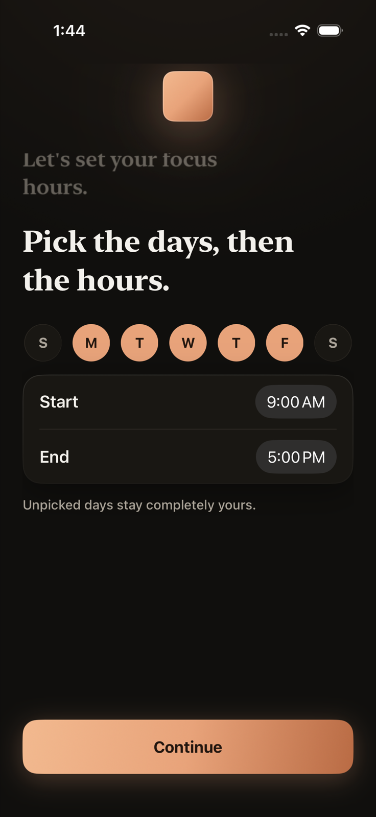 Choosing focus days and hours in Vault